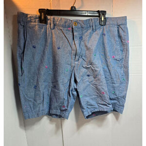 Men's Charleston Blue Multicolor Crab Embroidered Flat Front Shorts Waist 40